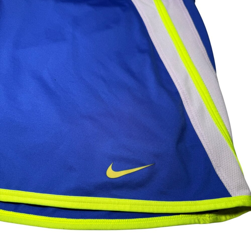 Nike Dri-Fit Tennis Skirt Skort Royal Blue Neon Volt Yellow Mesh Trim Size L - Picture 2 of 9